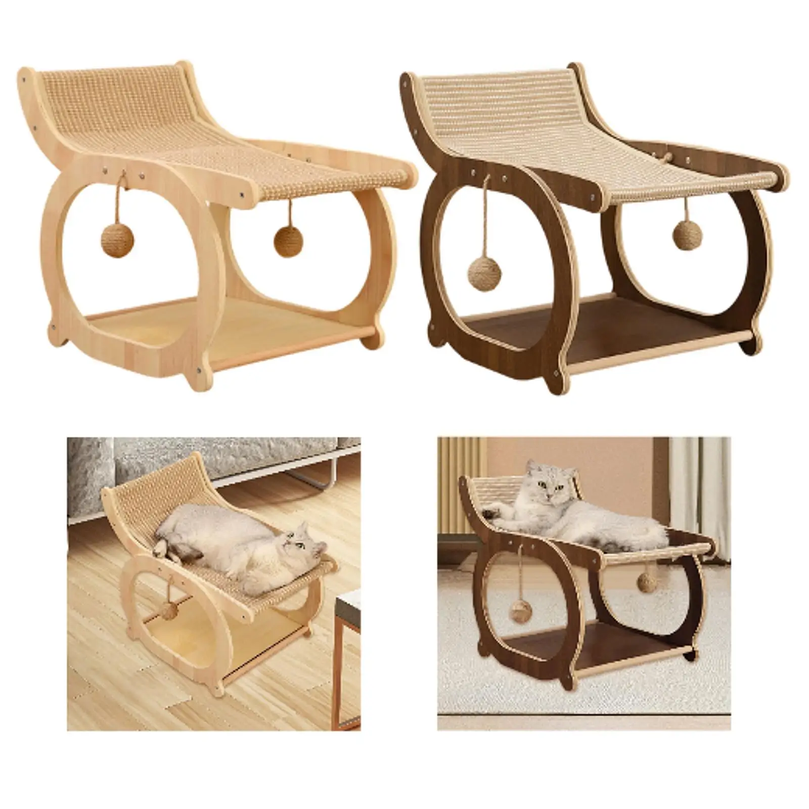 Elevated Cat Bed Kitten Interactive Ball Toy Cat Sisal Lounge Chair Scratcher for Home Garden Small Medium Cats Pet Outdoor
