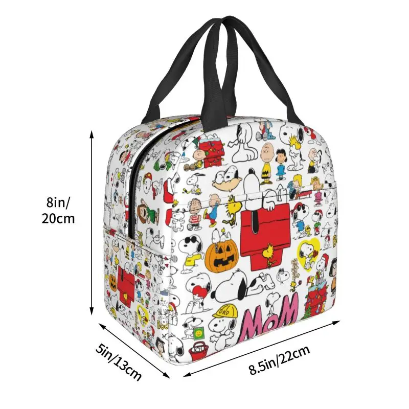 Custom Cute Cartoon Snoopy Insulated Lunch Bag for Work Leakproof Cooler Thermal Bento Box Women Kids Food Container Tote Bags