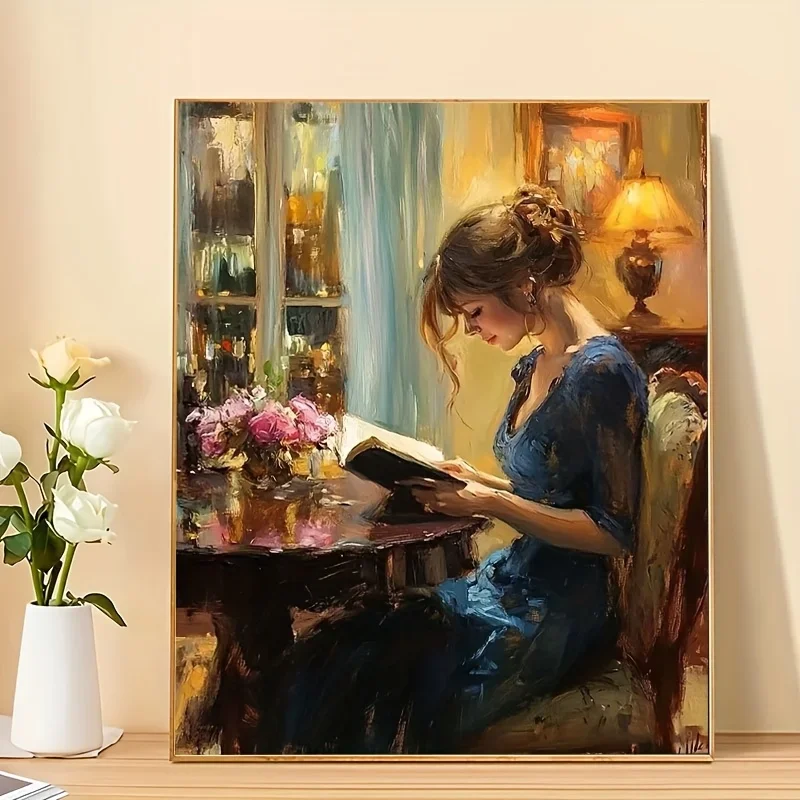 (Professional Art Use) Lady Reading Quietly by the Window - 1pc DIY Adult Paint by Numbers Kit, Including Acrylic Paints, Canvas