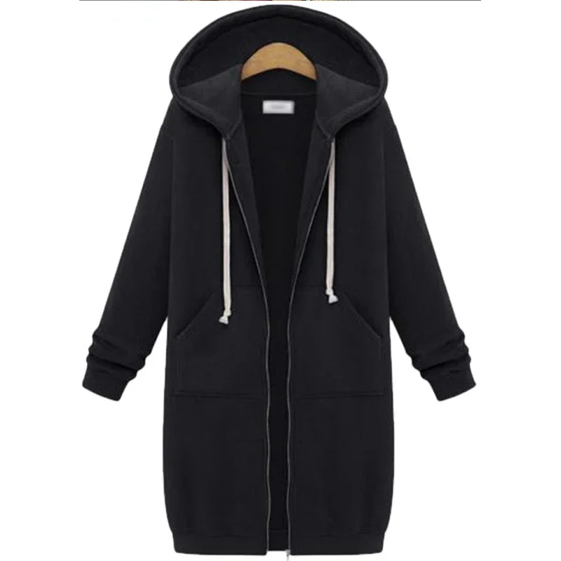 Autumn Winter Solid Color Thicken Hoodies Women Fashion Korean Style Zipper Long Sleeved Hooded Sweatshirt Office Ladies Tops