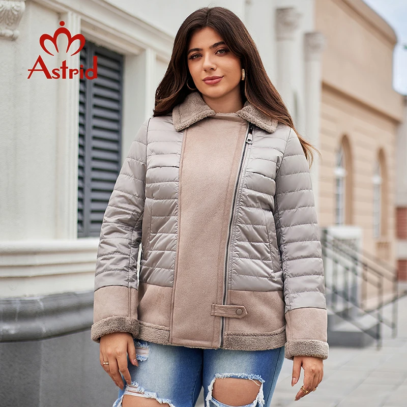 Astrid Autumn Women\'s Jacket Double-Faced Fur Spliced Design Hooded Warm Down Coats Demi-Season Parkas Plus Size Outwears 10035