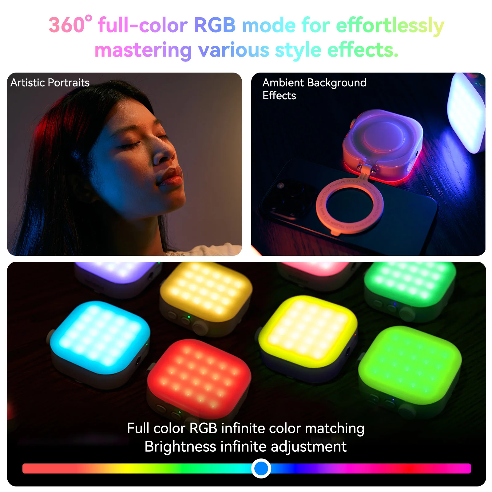 TELESIN Magnetic Selfie Light For IPhone IPad Mobile Phone Laptop Photo Ringlight Colorful Fill Light 60 LED Photography Lamp