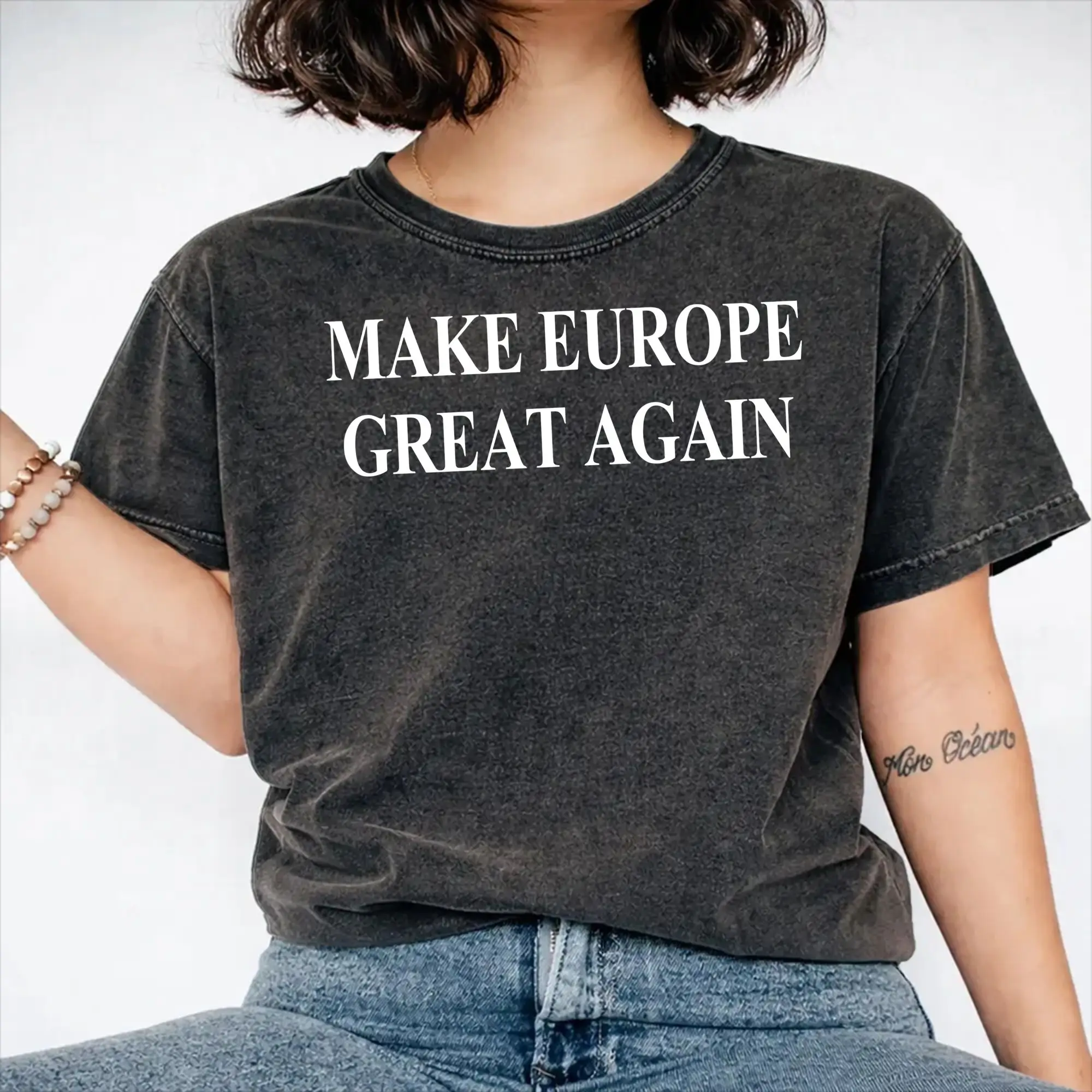 Make Europe Great Again mega T Shirt Hip Hop Washed Short Sleeve Harajuku T-Shirts  Vintage Men Women Streetwear