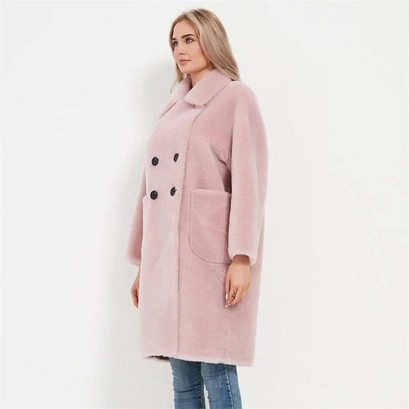 Aorice inverno donna cappotto di pelliccia di lana Trench Sheep Shearing Jacke cappotti Lady donna giacche calde con cappuccio Parka H6003