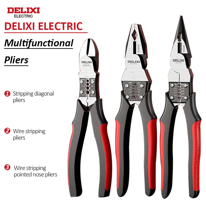 DELIXI ELECTRIC 7/9 Inch Wire Pliers Sharp Large Opening Stripping Pliers Industrial Grade Multifunctional Hardware Manual Tools