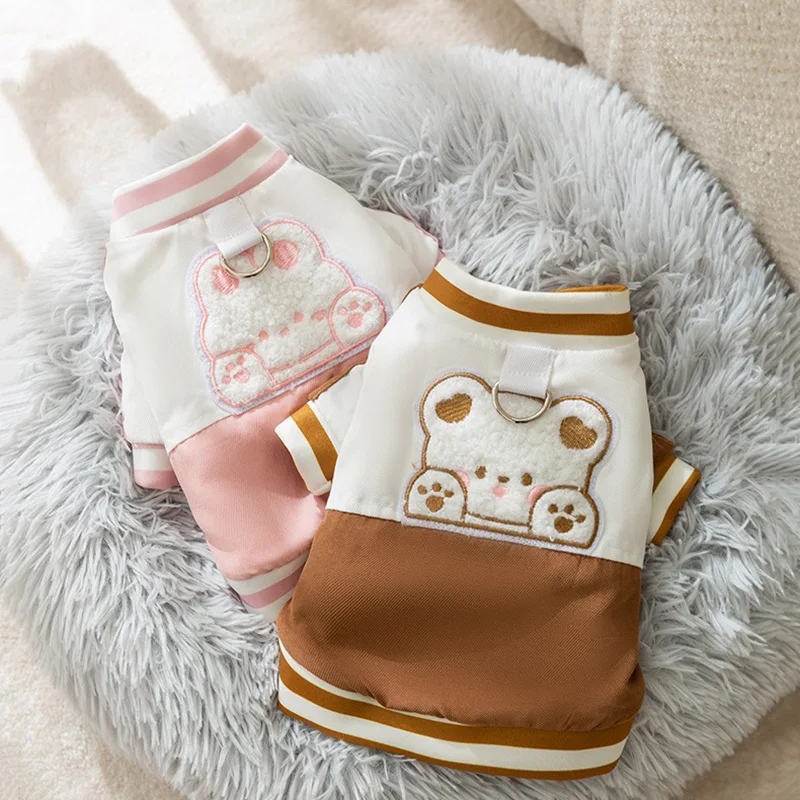 Patchwork Bear Baseball Jersey Warm Teddy Sweatshirt Puppy Winter Clothes Pet Thickened Two Legs Clothes Dog Products