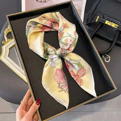 70*70cm Women Scarf Silk Feeling Hair Neck Square Brand Office bandanna muffler Waiter Flight Handkerchief Rings wrap 2024