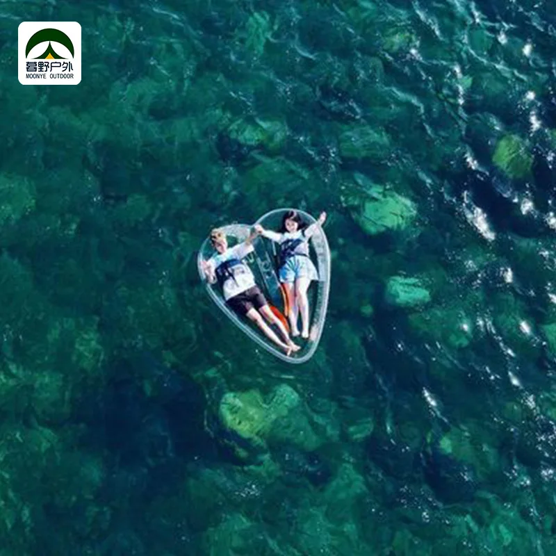 Transparent heart shape tourism sightseeing inflatable boat rubber boat kayak crystal glass canoe outdoor sports