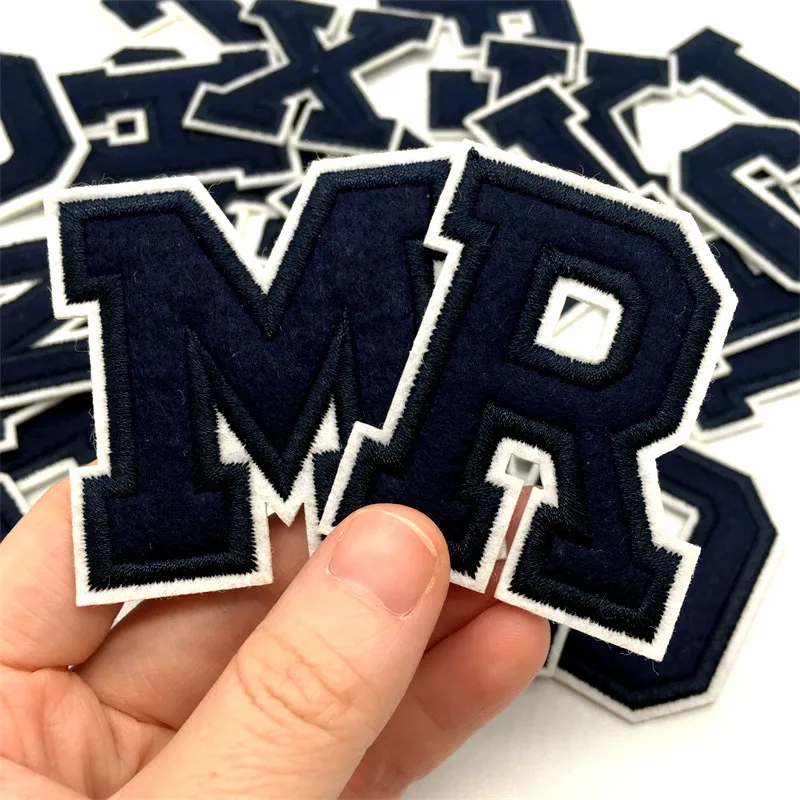 Navy Blue Letters Embroidery Patches Applique Diy Alphabet Iron on Patches For Clothing Sewing Name Patches on Clothes Bags