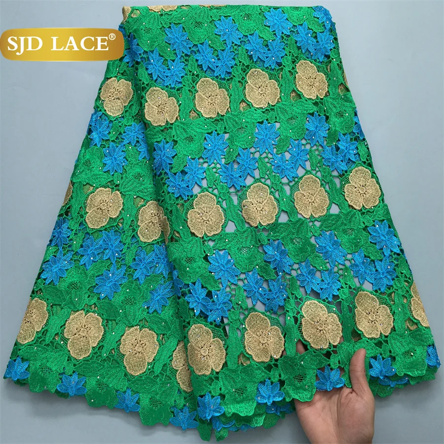 

SJD LACE Tricolor African Lace Fabric 2025 High Quality Guipure Cord Lace Wedding Dress Nigerian Water Soluble Stones Sewing4172