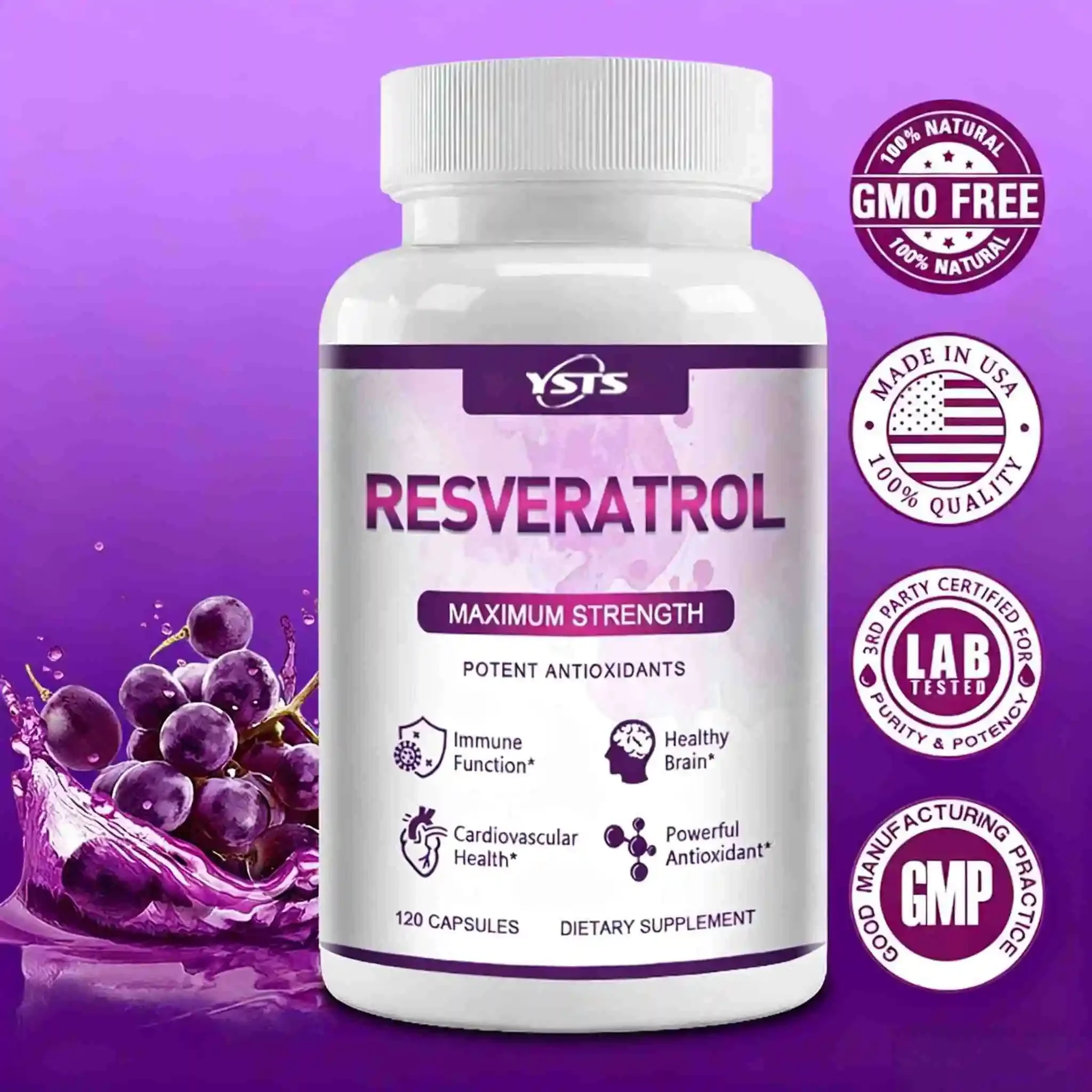 Resveratrol Capsules - Supports Brain And Immune Function, Heart , Brain , Anti-aging, Antioxidant