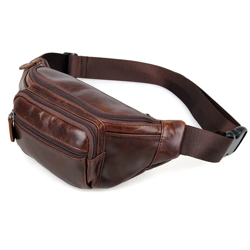 Nesitu High Quality Vintage Brown Real Skin Female Male Genuine Leather Women Men Waist Bags M7218