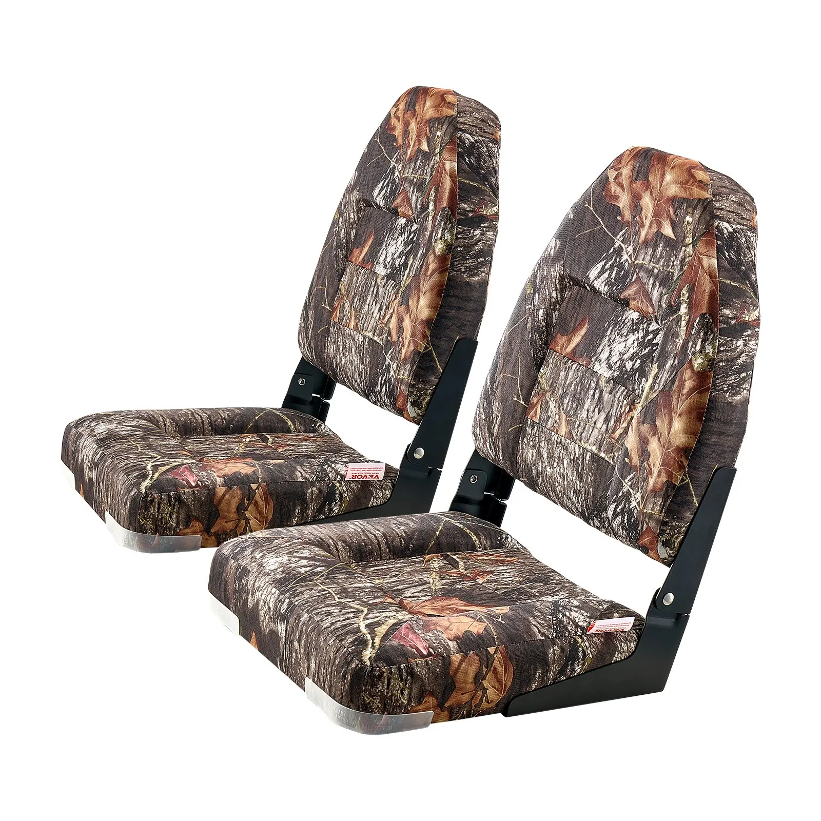 Asiento de barco, respaldo alto, asiento plegable para barco de pesca con cojín de esponja engrosada y tela de poliéster PU, bisagras de aleación de aluminio, asiento abatible para barcos, yates, navíos, camuflaje (2 asientos)