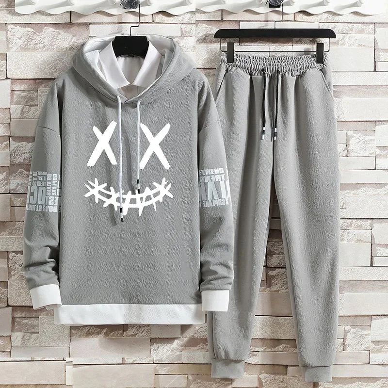 Hoodie Set Spring and Autumn Youth Large Print Smiling Face New Hoodie Set Hat Casual Edition Trendy Loose Men Designer Clothes