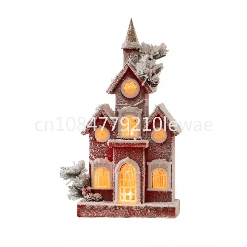 Christmas decoration Nordic retro wooden hut LED warm light desktop ornament atmosphere decoration snow house gift