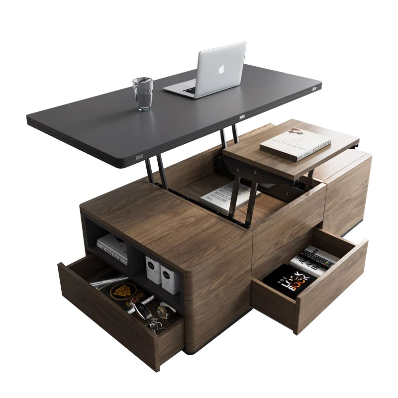 

Multifunctional modern folding coffee table Wooden coffee table with stool and wheels for living room furniture