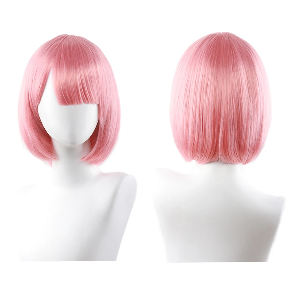 

Anime Ram Rem Cosplay Synthetic Hair 12-Inch Blue And Pink Short Straight Hair Halloween Carnival Daily Party Heat-Resistant Wig