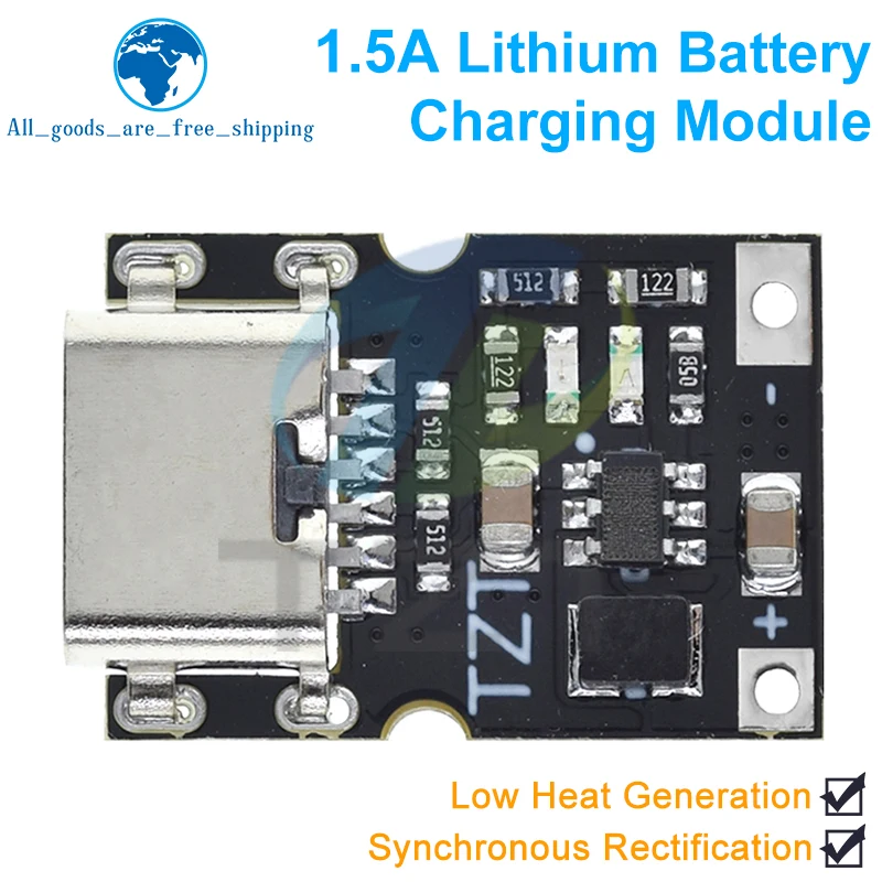 TZT 1/5/10PCS Type-C USB 1.5A Lithium Battery Charging Module Synchronous Rectification High efficiency Low Heating Over TP4056
