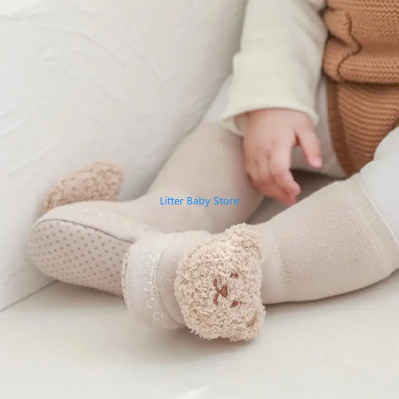 N80C جوارب أرضية للأطفال الصغار مضادة للانزلاق جوارب الدب الكرتونية جوارب شتوية دافئة داخلية #2