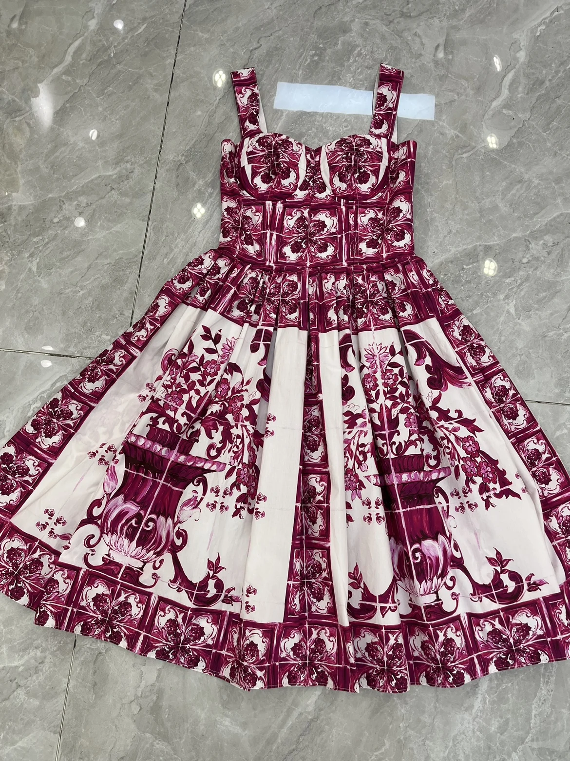 

Faionable High Waist Cotton Midi Dr Printed ter Ne Gown Quali Material Street Sle Spring Summer Women's Dr