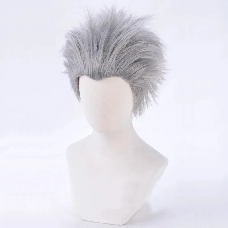 Shippuden Tobirama Senju 짧은 회색 내열성 합성 머리 코스프레 가발 + 가발 모자