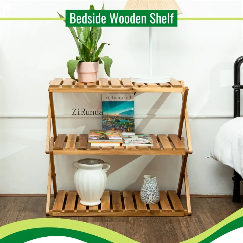 Three-layer wooden plant stand foldable shoe rack multifunctional shelf The perfect idea for the living room and bedroom