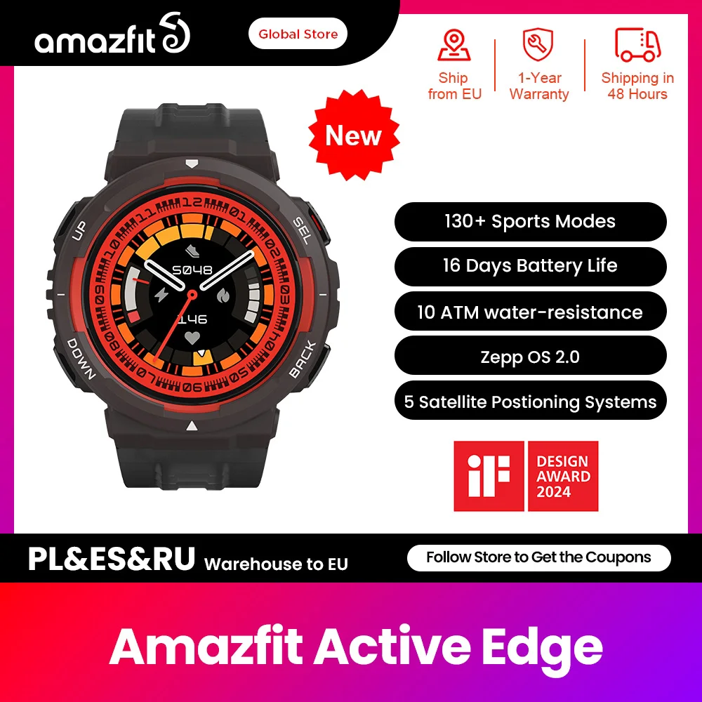 

New Amazfit Active Edge 46mm Bold Dual-Tone Swagger Smartwatch 16 Days Battery Life 130+ Sports Modes Smart Watch