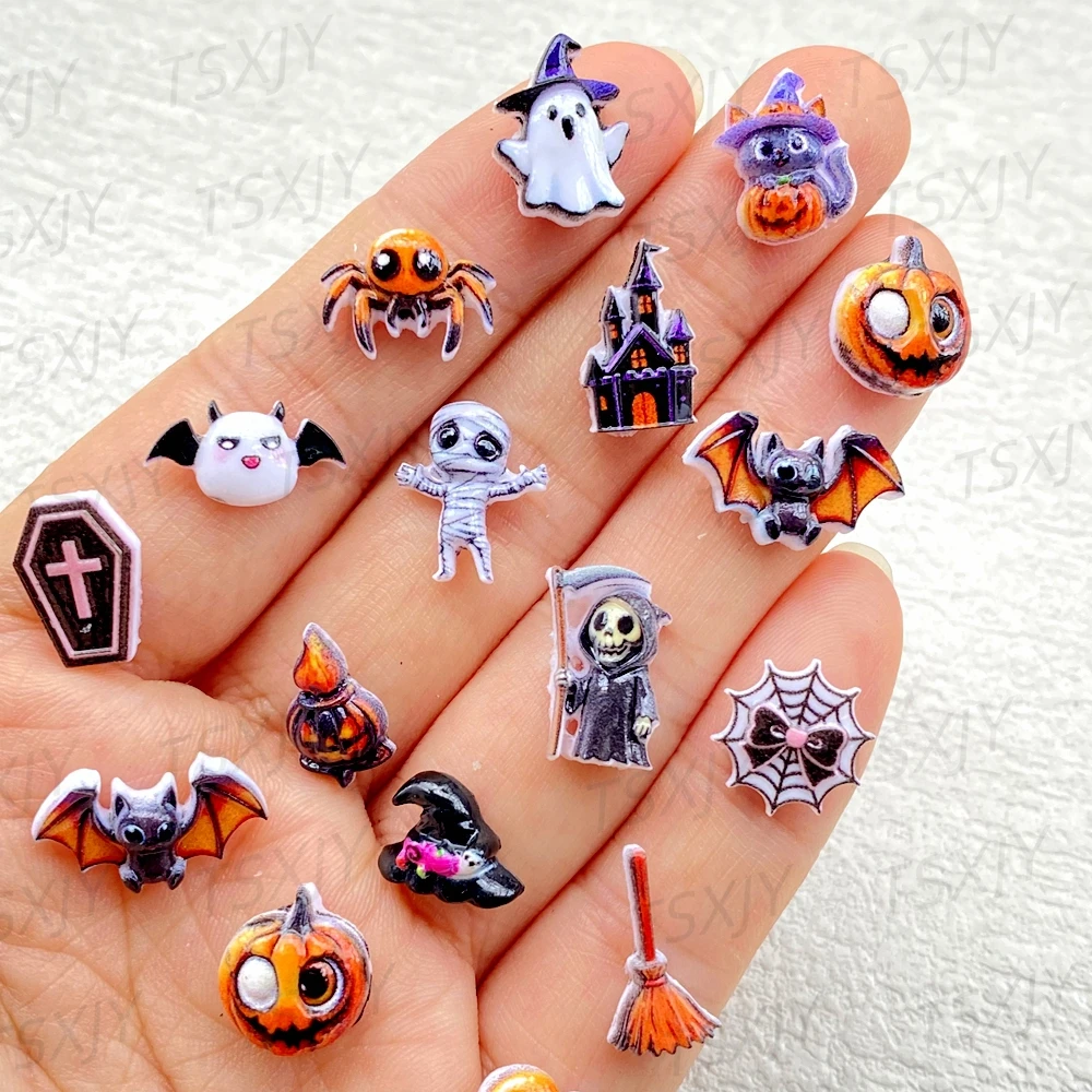 50pcs resin cute mini cartoon Halloween ghost, bat, black cat nail art rhinestone art flat back DIY scrapbook decoration jewelry