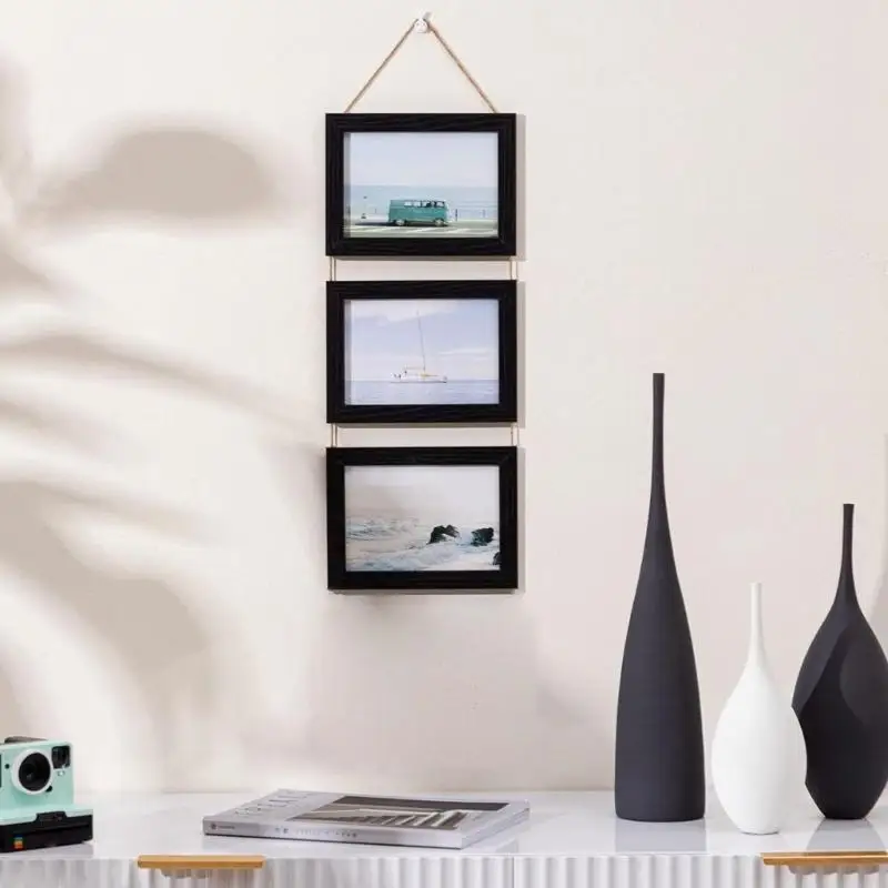 Hanging Picture Frames Collage Wall Decors,3 Opening,5X7 Inches Rustics Multi Picture Frames for Family 87HA