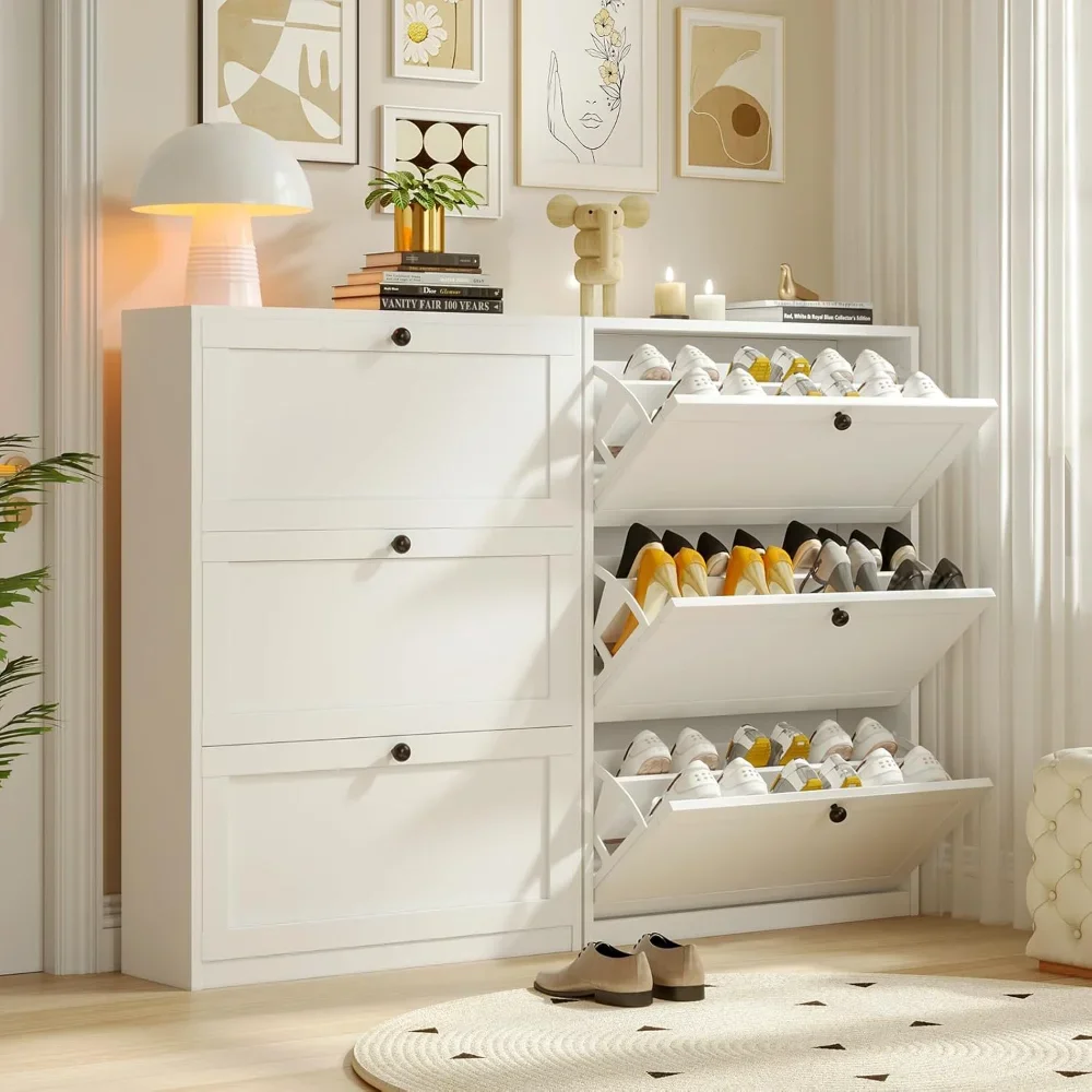 Freistehender Schuhschrank mit 3 Klappschubladen, verstellbarem Regal, kippsicherem Gerät, für Eingangsbereich, Flur, Wohnzimmer