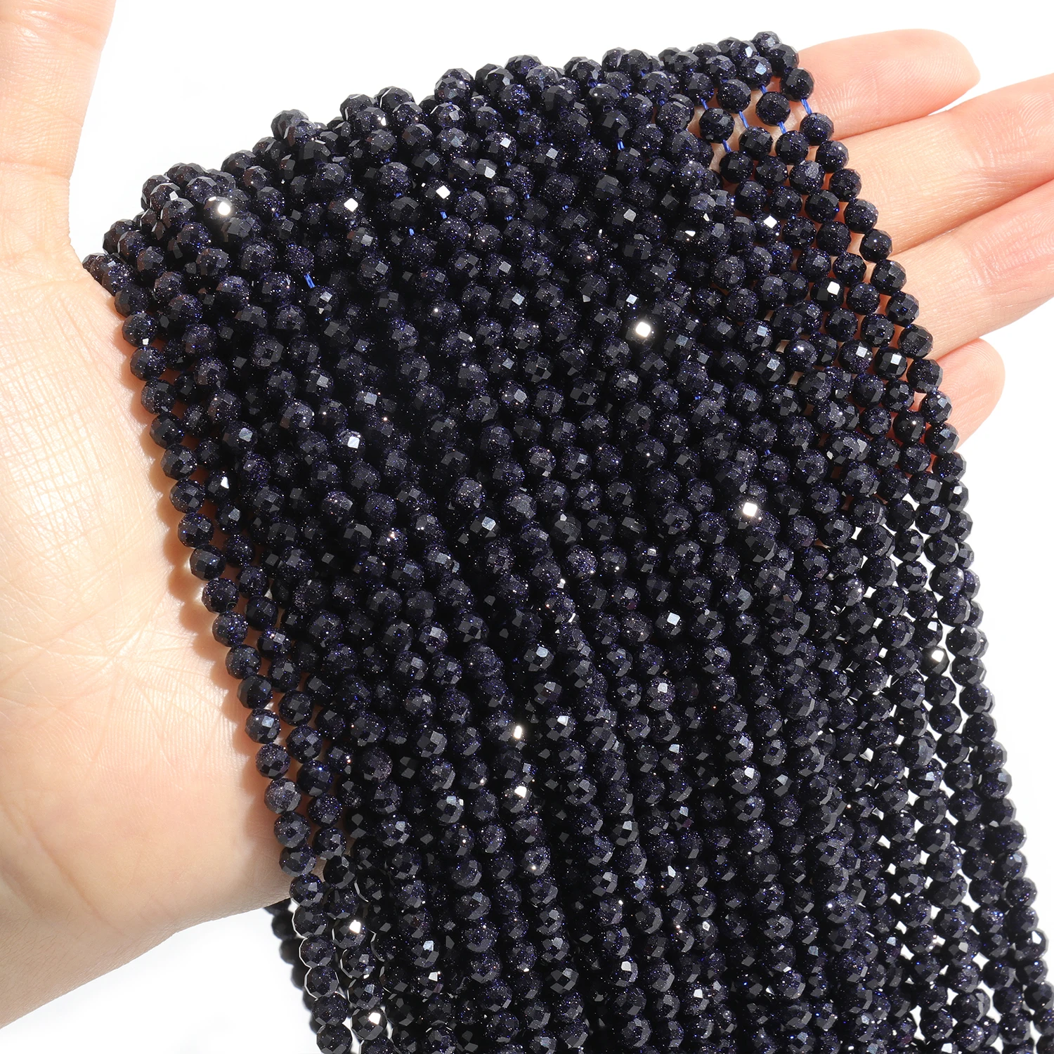 Großhandel Facettierte 2 3 4mm Naturstein Blaue Sandperlen Runde Kleine Lose Perlen für Schmuckherstellung DIY Armband Halskette – Detail 4