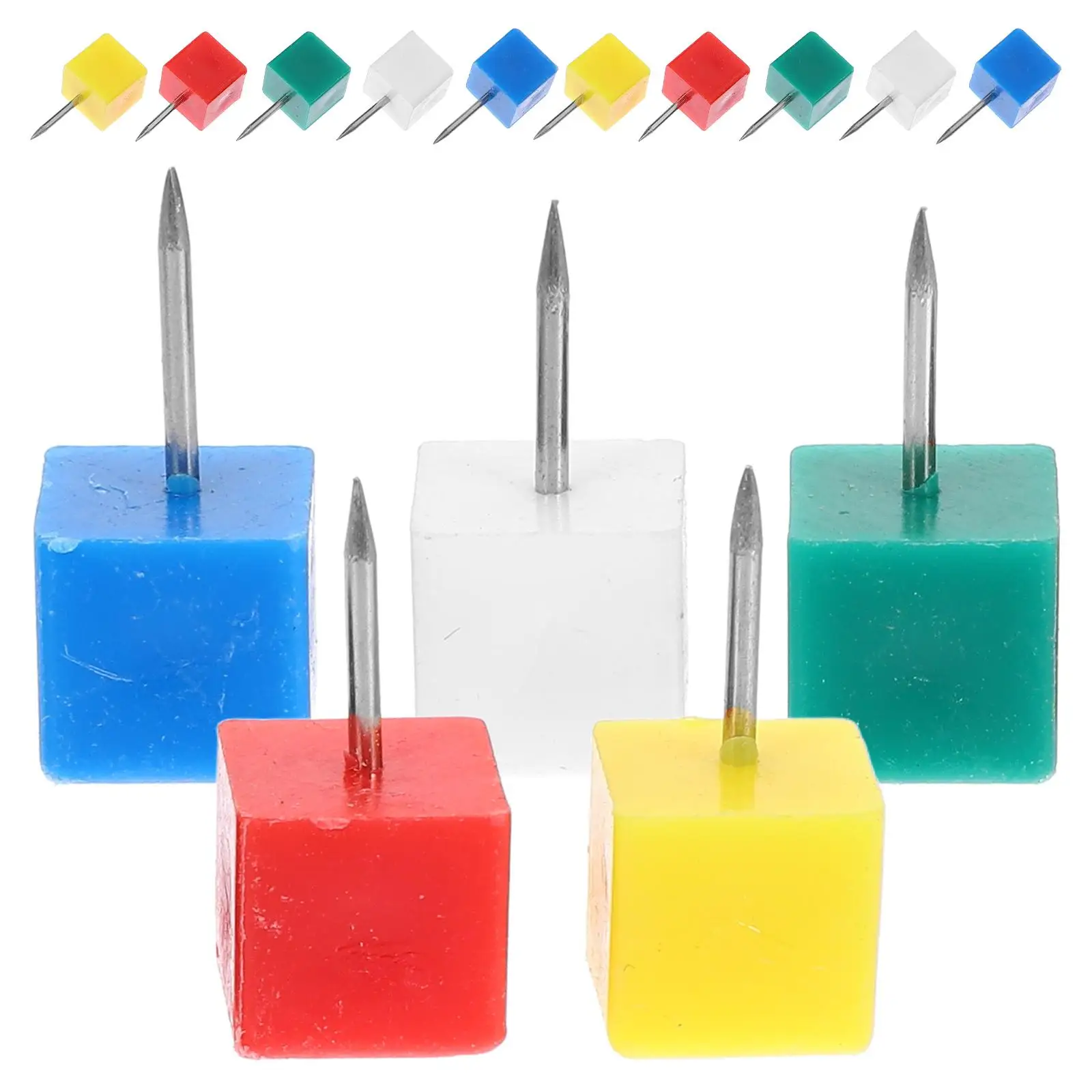 100pcs Colored Pushpins Square Head Map Tacks Plastic Thumbtacks Small Size Storage Can Multi Color Office Home Use