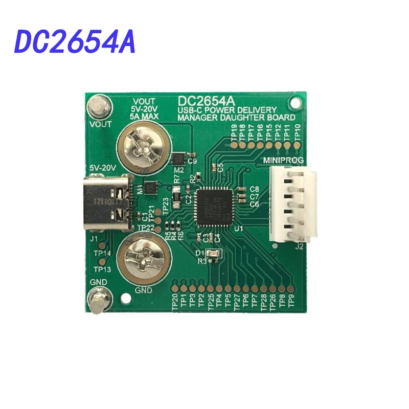 

Avada Tech DC2654A USB-C Power Delivery Manager Daughter Board, Analog Devices CYPD3125-40LQXIT Demo Board