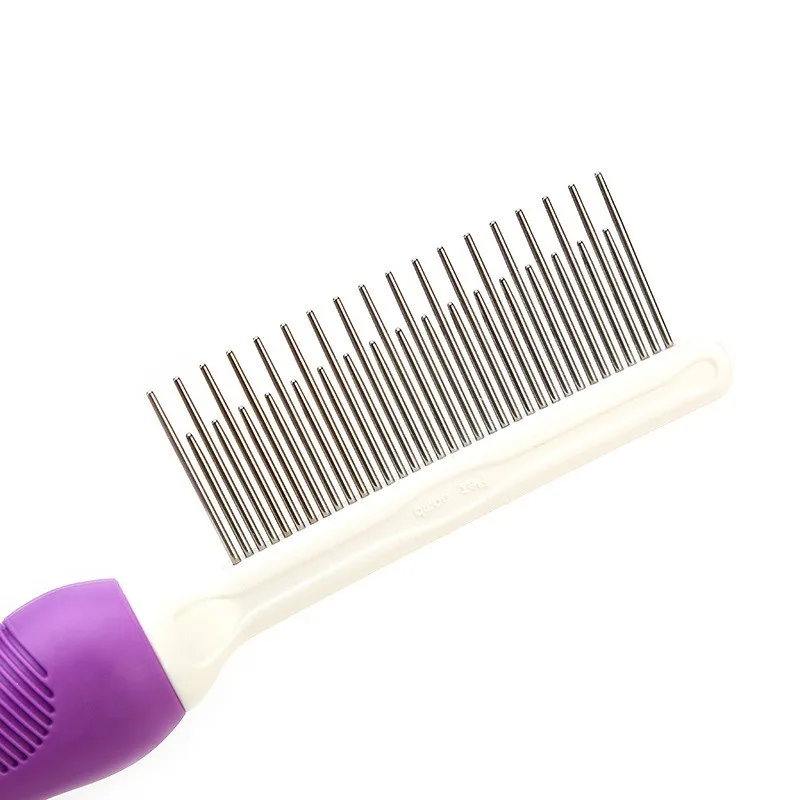 Purple Pet Comb for Dogs & Cats with Long and Short Stainless Steel Metal Teeth for Removes Tangles and Knots