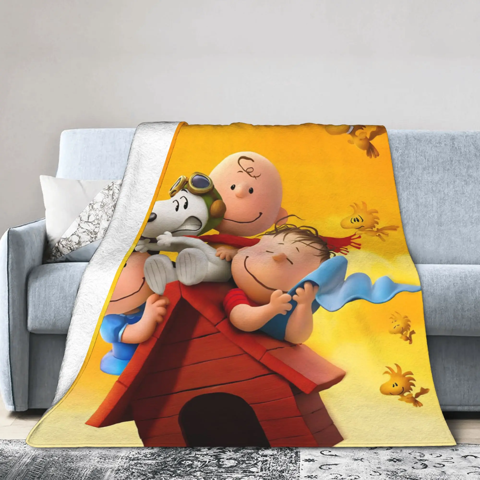 S-Snoopys Movie Fuzzy Blankets Kawaii Manga Dogs Customized Throw Blankets for Home Hotel Sofa  200x150cm Bedspread