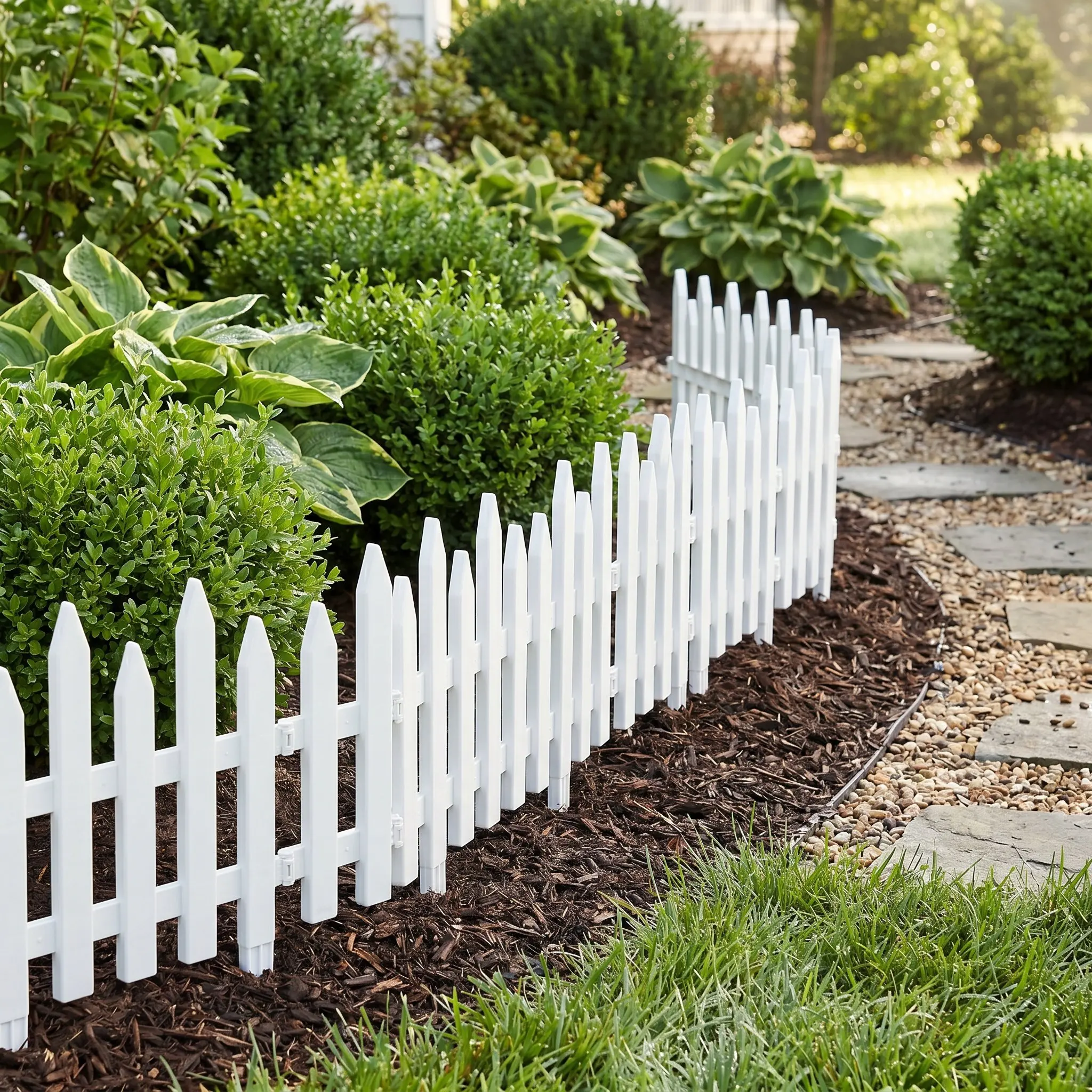 1Set White Plastic Picket Fence Garden Border Plastic Landscape Fencing 19.7x11. Panel Courtyard Flowerbed Lawn Patio
