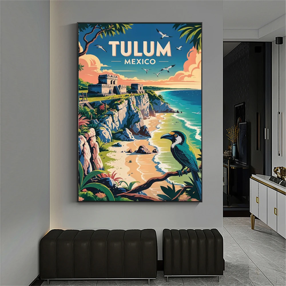Vintage World Travel City Canvas Wall Art Set Retro Illustrated Global Country Landmark Poster Print for Bedroom Apartment Dorm