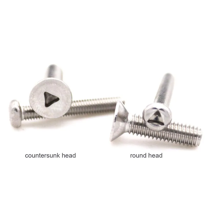 

10pcs M2 M3 M4 A2-70 304 Stainless Steel Triangle Socket Triangular Slotted Round Pan Flat Countersunk Head Security Screw Bolt