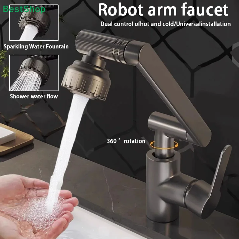 

〔R〕360° Rotating Robot Arm Faucet | Dual-Mode Water Flow (Sparkling/Shower) Universal Sink Faucet Attachment