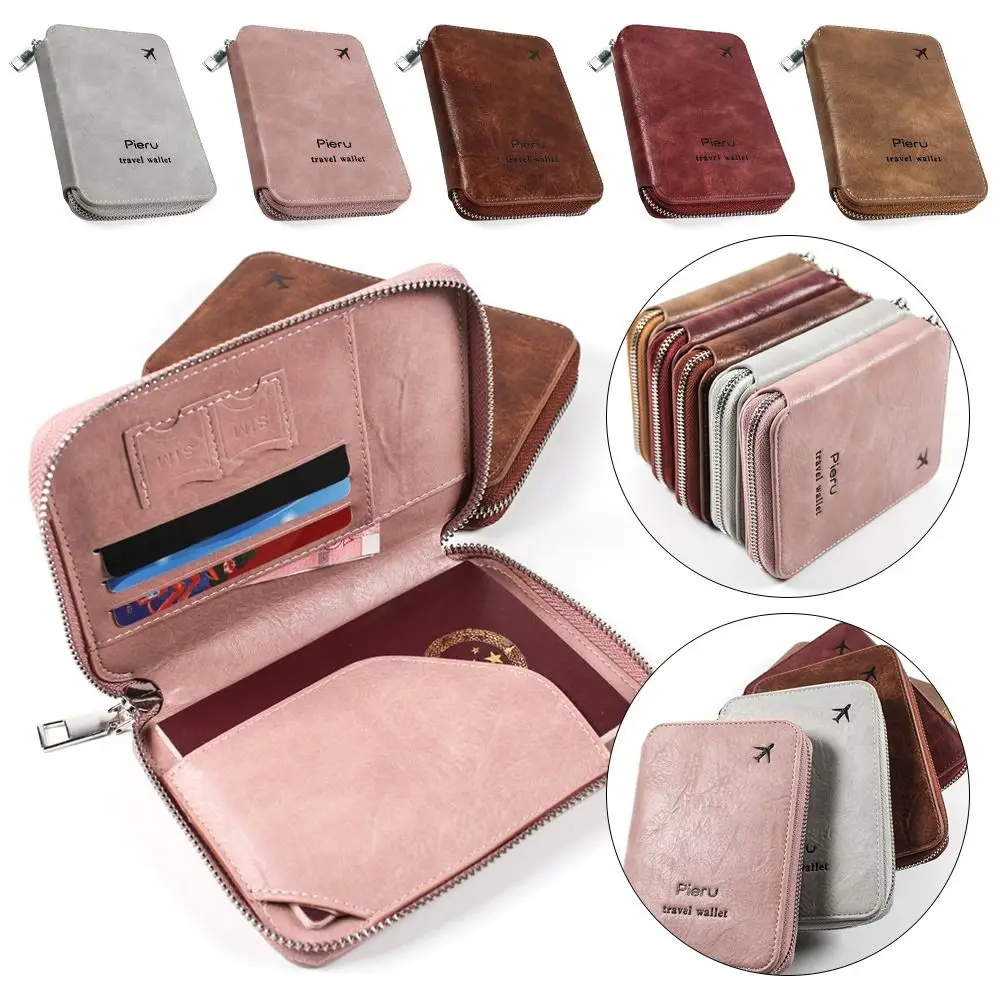 

Packet Leather RFID Passport Holder Rfid Anti-Theft Brush Multifunctional Passport ID Bag Zipper Storage Bag Women