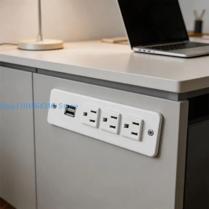 652F Office Desk Power Outlet 3 AC125V Socket 2 USB Port UL Listed Embedded Design With Retardant ABS Housing For Safety