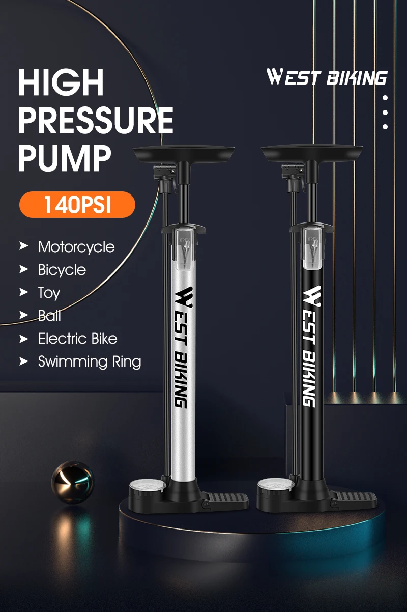WEST BIKING Tragbare Hochdruck-Fahrradpumpe 160PSI Mit Manometer 120PSI Ohne Manometer Presta Schrader Ventil Fahrradreifen-Aufpumper – Detail 1