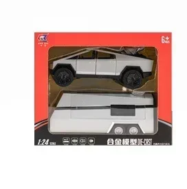 1:24 Cybertruck Pickup Trailer Alloy Car Model Diecasts Metal Toy Off-road Vehicles Truck Model Sound and Light Kids Gifts
