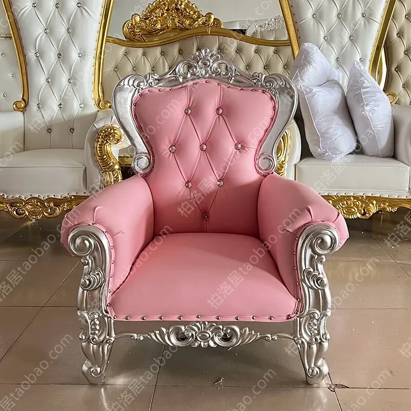 European balcony single sofa chair opening image chair back chair bedroom study pink throne gold leaf