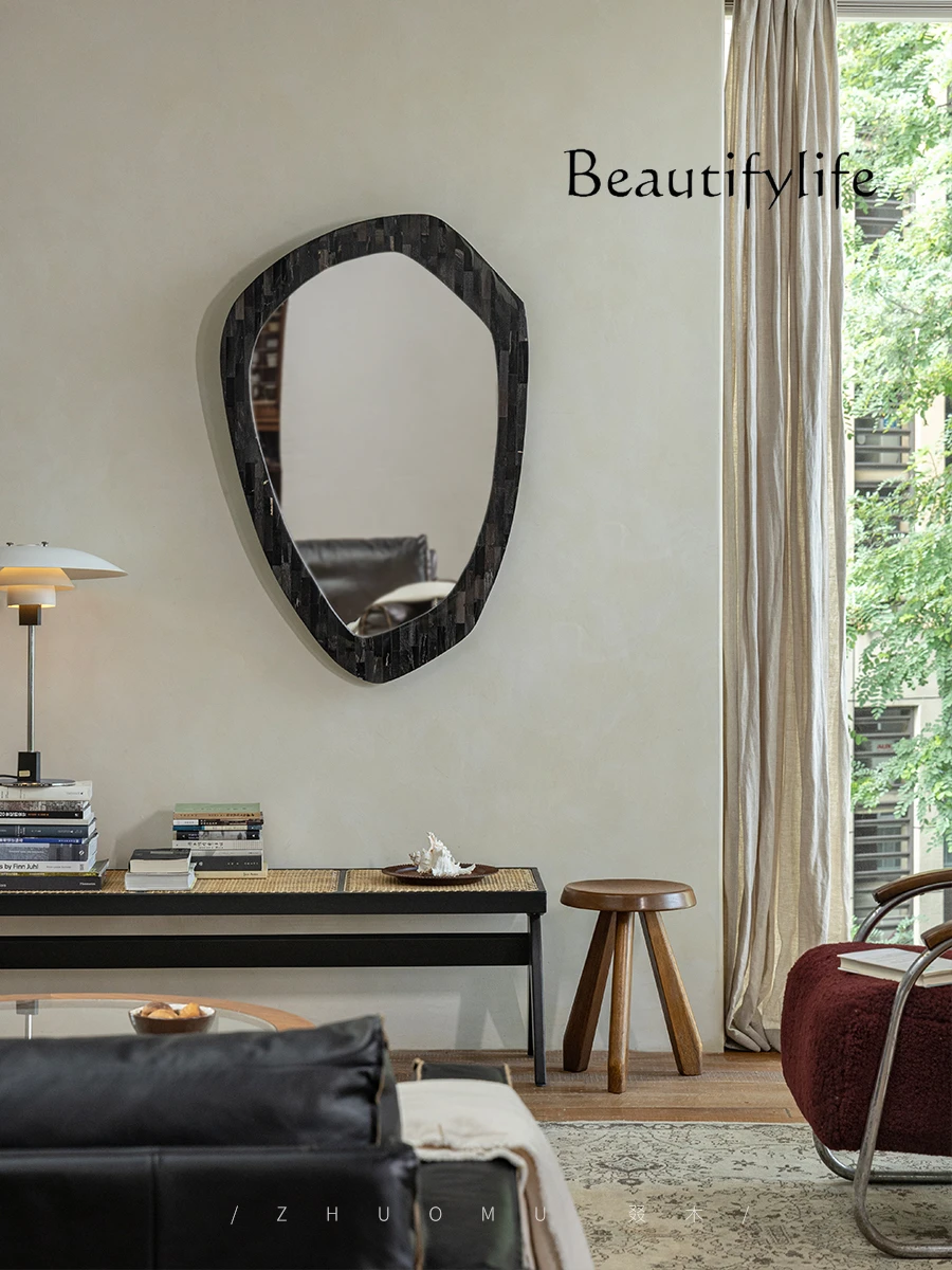 Fossil wood mirror Natural stone Made with shape Space decorative Bedroom dressing mirror Entrance mirror