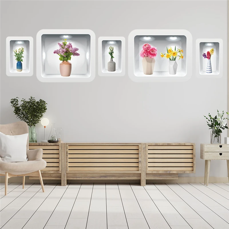 

3d View Flowerpot Pattern Wall Sticker For Shop Office Studio Home Decoration Diy Pastoral Mural Art 3d Plant Decals Pvc Posters