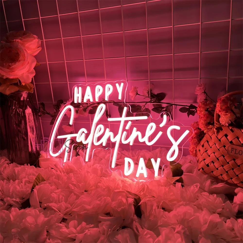 Happy Valentine's Day Neon Sign Beer Bar Party Club Shops Hotel LED Wall Decor Romantic Letter Neon Lights Valentine's Day Gifts