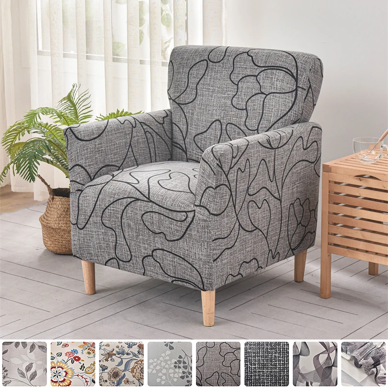 Floral Tub Club Chair Covers Elastic Armchair Sofa Cover Spandex Stretch Single Couch Slipcovers for Study Bar Counter Chairs