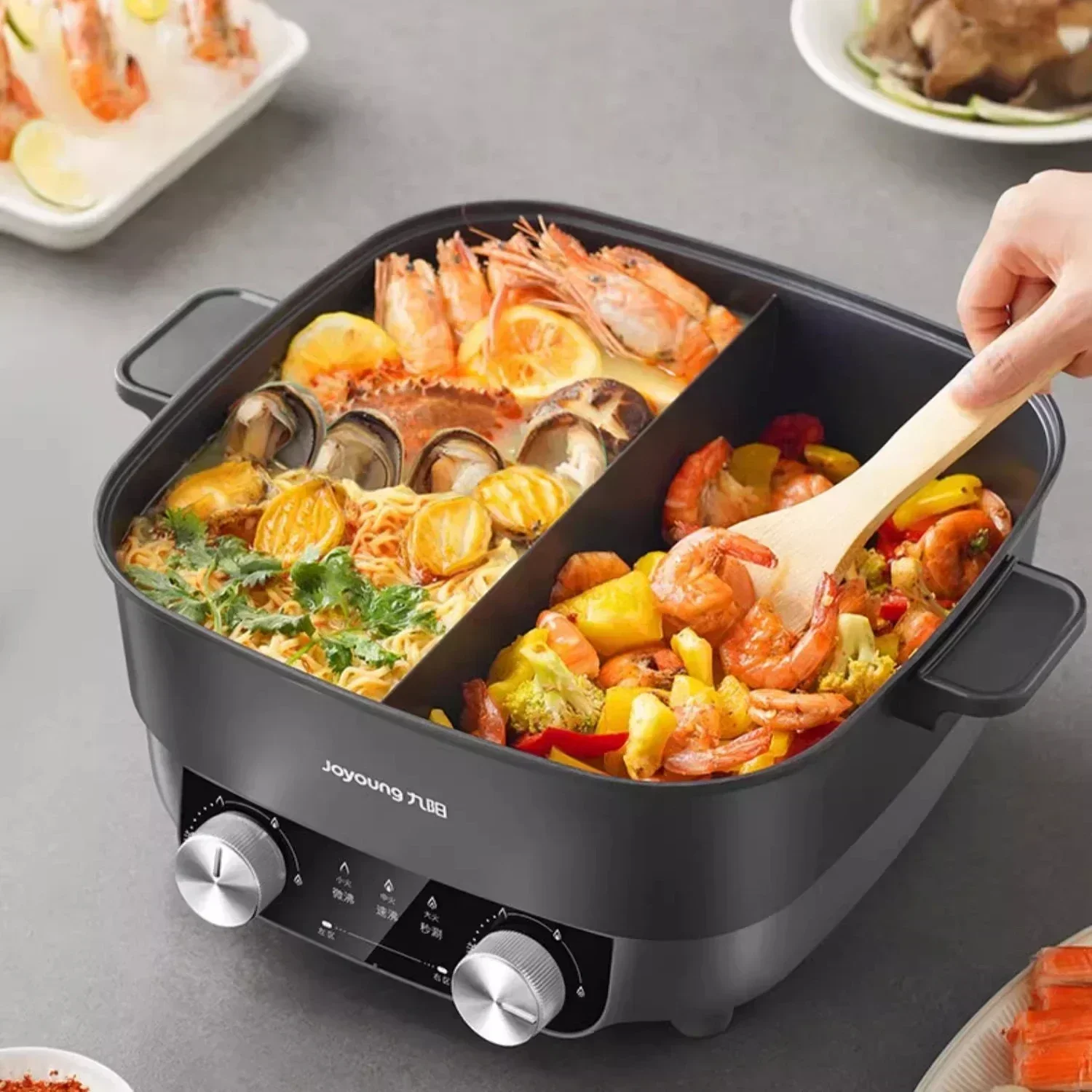 وعاء ساخن كهربائي منزلي متعدد الوظائف، طباخ سريع، غير لاصق، قلي وغير لاصق، طباخ كهربائي الكل في واحد