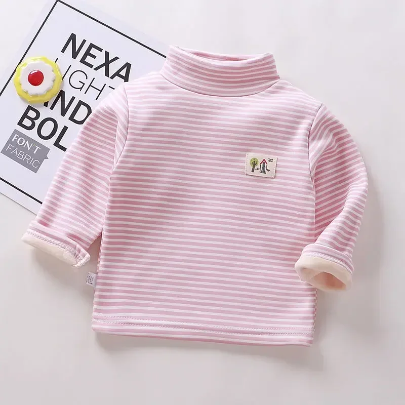 Camisas de terciopelo de cuello alto para niños, ropa de 2-8T para niños y niñas, blusa, camisetas, ropa para niños, otoño coreano